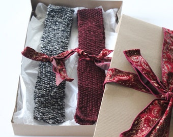 Mens modern knit tie, Gift set, Men's skinny tie, Square bottom necktie, Mens accessory gift set