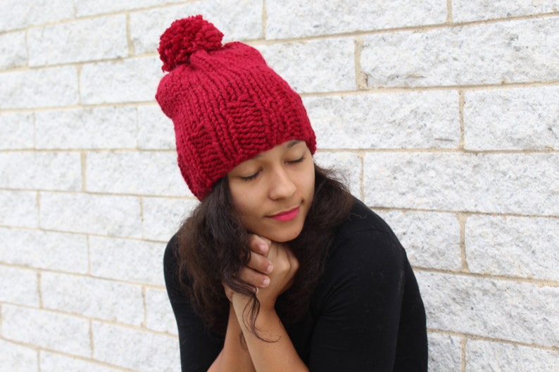 Women's winter hat, Knit slouchy hat, Red hat Knit skull cap The Pryanka, Unisex fashion, Gift idea, Korean fashion image 3