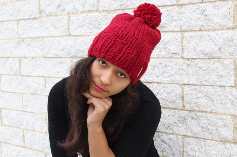 Women's winter hat, Knit slouchy hat, Red hat Knit skull cap The Pryanka, Unisex fashion, Gift idea, Korean fashion image 7