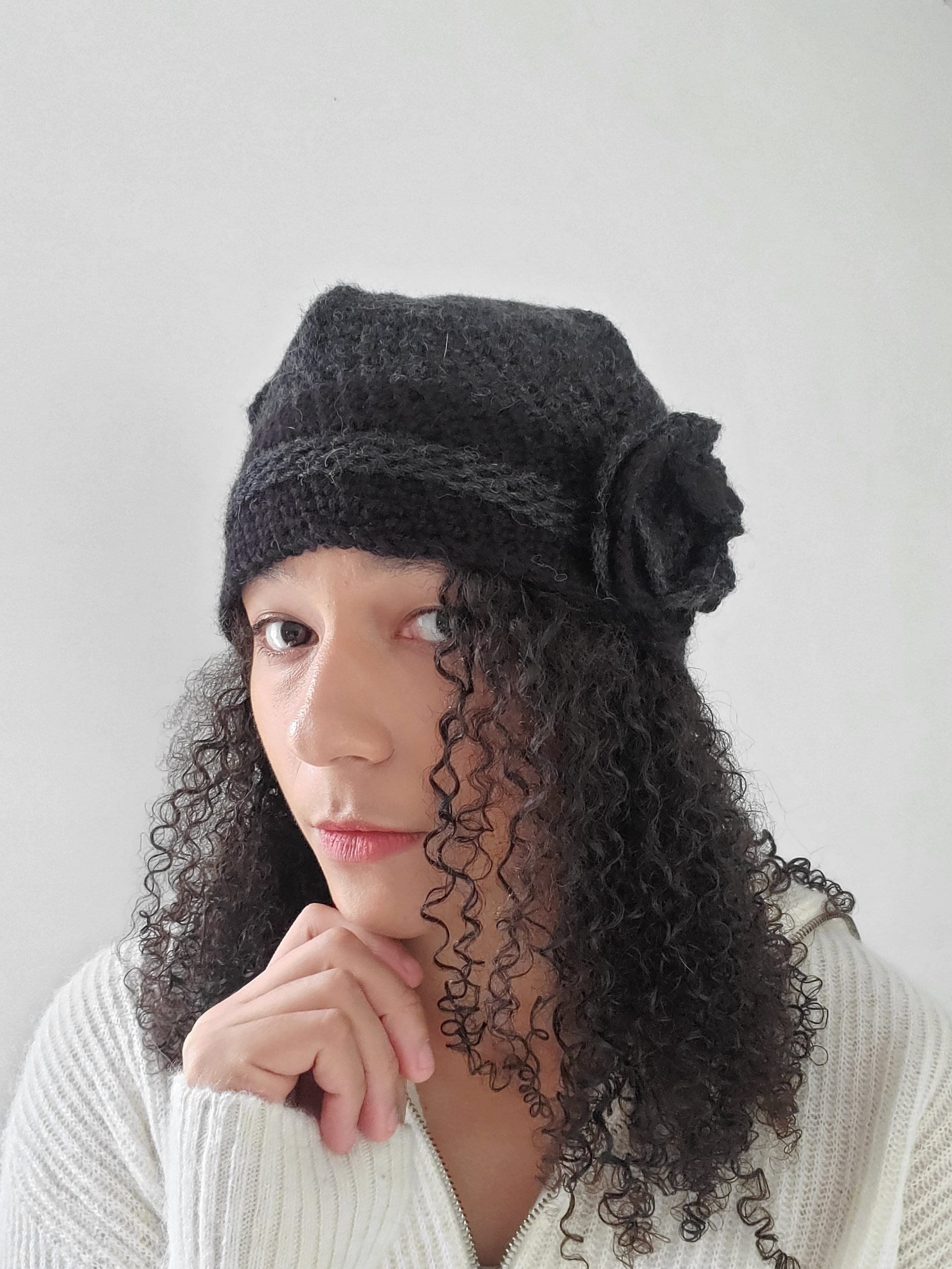 Crochet Baby Alpaca Flower Hat, Women