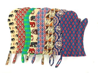 Luvas de forno de algodão, protetores de panela estampados, luvas de cozinha (26,7 x 15,2 cm)