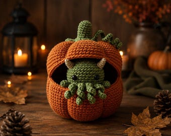 Patrón de calabaza de Halloween a crochet en PDF / Calabaza y criatura con tentáculos de amigurumi