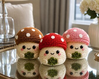 Patrón de ganchillo para panecillo Bao con forma de seta, juguete de peluche amigurumi kawaii (descarga en PDF)