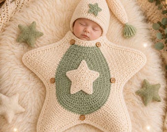 Crochet Baby Star Suit Pattern PDF | 2-in-1 Baby Star Onesie Crochet Pattern | 6–7 Month Baby | Instant Download | Hooded Baby Wrap Pattern