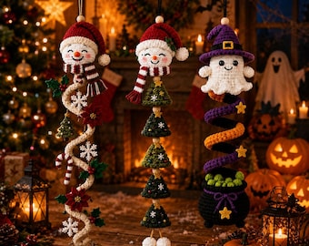 Patrón de ganchillo en PDF para adorno navideño de muñeco de nieve en espiral / Decoración colgante de amigurumi / Patrón de adorno para árbol de Navidad / Decoración navideña de ganchillo