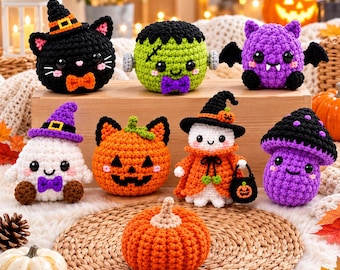 Paquete de patrones de ganchillo para moños Bao de Halloween / 8 personajes amigurumi (descarga en PDF)