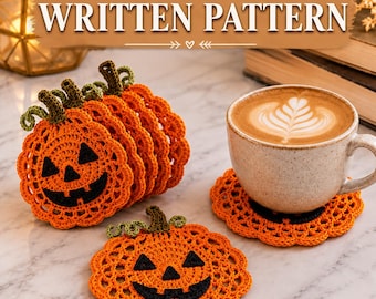 Patrón de posavasos de ganchillo para calabaza de Halloween, PDF de encaje de calabaza de Halloween