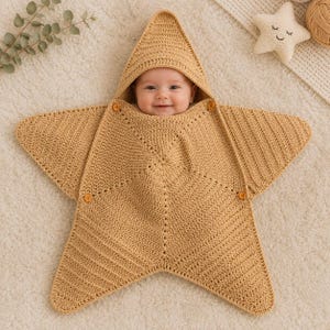 Mönster för virkad babystjärnkostym i PDF-format | Virkmönster för babystjärnebody | Baby 6-7 månaders baby | Direkt nedladdning | Mönster för babysjal med huva