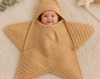 Crochet Baby Star Suit Pattern PDF | Baby Star Onesie Crochet Pattern | 6-7 Month Baby | Instant Download | Hooded Baby Wrap Pattern