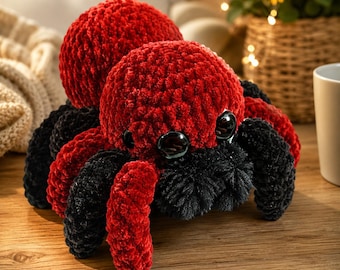 Patrón de ganchillo de araña con costuras bajas en PDF, amigurumi de araña sin costuras, tutorial de ganchillo de araña de peluche, lindo patrón de ganchillo de Halloween, descarga instantánea
