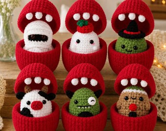 Paquete de patrones de huevos sorpresa de ganchillo para Halloween / Fantasma, calabaza y monstruo amigurumi (descarga en PDF)