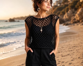 Patrón PDF para top de malla de ganchillo, top reversible de verano, camisa bohemia para festivales, ropa de ganchillo para mujer, descarga instantánea en PDF.
