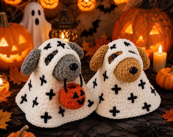 Patrón de ganchillo PDF de cachorro de Halloween / Patrón de amigurumi de perro fantasma / Lindo ganchillo de Halloween / Descarga digital / Regalo fácil de hacer tú mismo