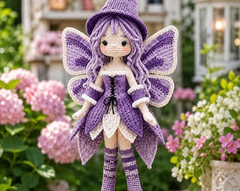 Patrón de muñeca de hada a crochet en PDF / Patrón de hada amigurumi a crochet / Tutorial de muñeca de fantasía / Descarga digital / Lindo juguete hecho a mano DIY