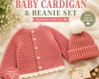 Patrón de cárdigan y gorro de bebé a crochet / Patrón fácil de crochet para recién nacidos en PDF (descarga digital)