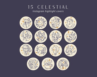 15 Celestial Spiritual Instagram Story Highlight Covers Icons Crystal Moon Stars Simple Sleek Leaves Metaphysical Sun Purple Yellow