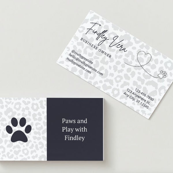 Editable Findley Canva Business Card DIY Template Pet Sitting Logo Home Decor Photography Simple Clothing Dog Boutique Blog Cat Cheetah