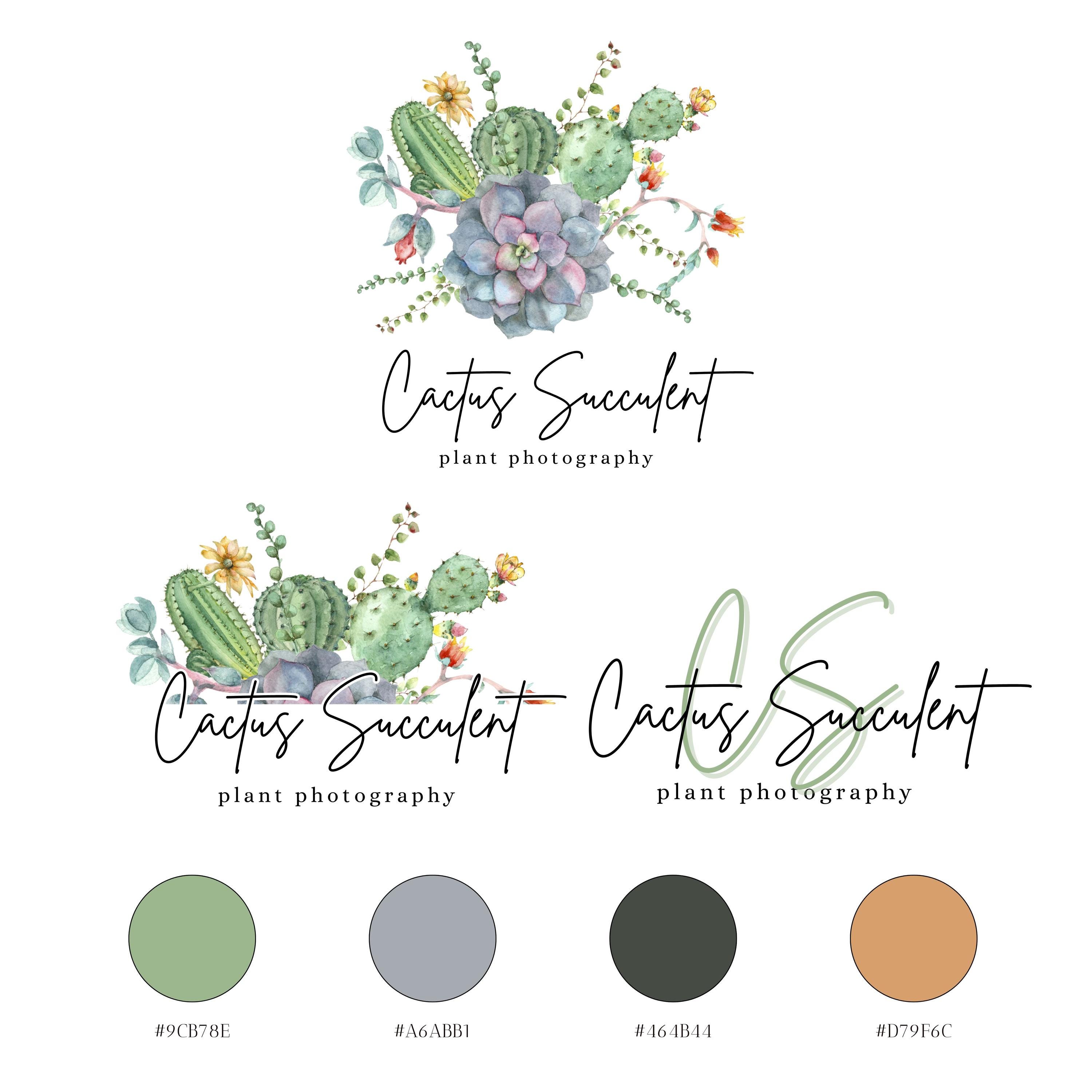 succulent logo design Editable Canva DIY Logo Cactus Succulent Logo Stars Shopify Home Decor  Organic Boho Hippie Plant Simple Minimalistic Yoga Clothing Boutique