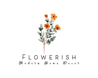 Flowerish Logo Shopify Home Decor Floral Boho Hippie Yoga Moon Crystals Whimsical Branding Clothing Jewelry Boutique Blog