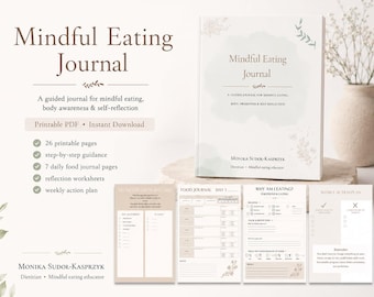 Printable PDF, Food Journal, Hunger & Fullness Tracker, Nutrition Wellness Planner, Self Reflection Worksheet