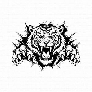 Ripped Tiger SVG, Roaring Tiger with Claws Cut File for Cricut, Fierce Wildcat Rip Effect Clipart, Mascot Sublimation PNG, Instant Download