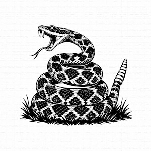 Coiled Rattlesnake SVG, Reptile Viper Cut File for Cricut, Western Snake T-Shirt Design, Rattler Wildlife Graphic, Instant Download