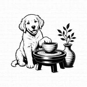 Fichier SVG de chiot en céramique, fichier de découpe pour chien d'artiste potier, animal de compagnie pour atelier de céramique Cricut Silhouette, image PNG de chien pour loisirs créatifs, téléchargement instantané