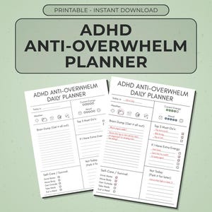 Agenda quotidien anti-surcharge pour TDAH, PDF de brainstorming pour personnes neurodivergentes, Suivi des dysfonctionnements exécutifs, Journal pour adultes atteints de TDAH, Liste de contrôle des soins personnels