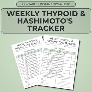 Registro de tiroiditis de Hashimoto, diario semanal de tiroides, registro de síntomas de hipotiroidismo, planificador de enfermedades autoinmunes, diario de dieta AIP, carpeta médica (PDF digital)