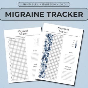 Migräne-Tracker zum Ausdrucken, Kopfschmerztagebuch, Tagebuch für chronische Schmerzen, Symptom-Tracker, Tagesplaner-Einlage, A4- und US-Letter-PDF