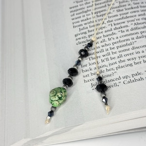 Beaded String Bookmark - Book Thong ~ Green stone beads