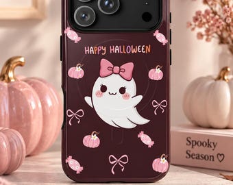Capa para iPhone 18 Pro | Capa MagSafe de Halloween com Fantasma e Laço