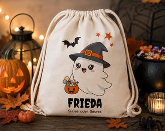 Personalisierter Halloween Beutel für Kinder | Süßes oder Saures | Halloween Tasche mit Namen | Wunschmotiv | Turnbeutel Halloween Tasche