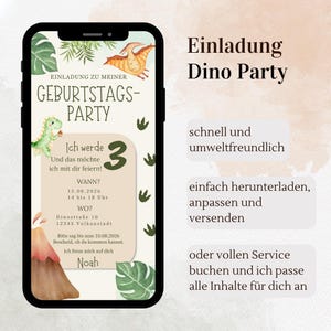 Invitación digital de cumpleaños de dinosaurios - Invitación personalizable para fiesta de dinosaurios - Plantilla de Canva - Enviar por móvil/WhatsApp imagen 2