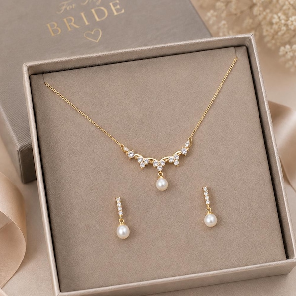 Natural Freshwater Pearl Necklace, Dainty Gold Pearl Necklace, Minimalist Wedding Necklace  Set, Bridal Necklace, Wedding Jewelry, Mom Gift
