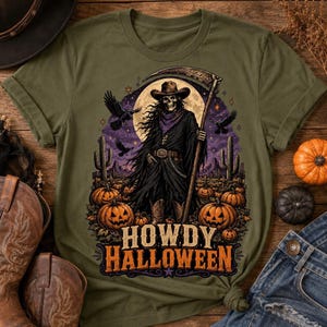Western-Halloween-PNG | Halloween-Stimmung | Skelett-Cowboy mit Kakteen und Kürbislaternen | Cowboy-Halloween-Shirt | 300 dpi Digitaler Download