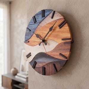 Modern Wooden Wall Clock, Silent 10 Inch Round Clock, Nordic Scandinavian Wall Decor, Minimalist Living Room Bedroom Office Clock