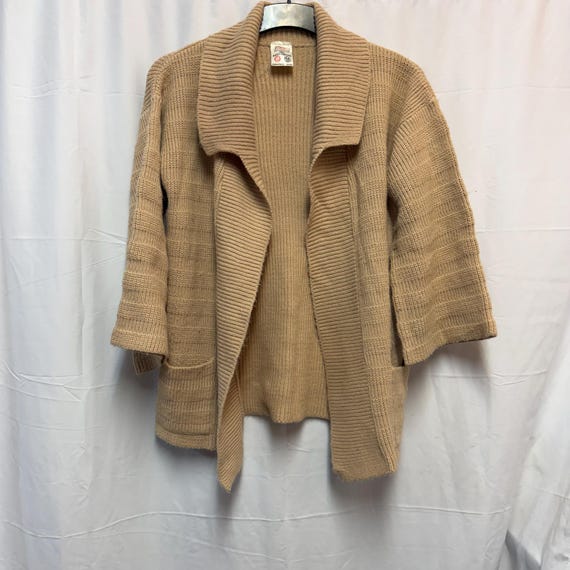 Vintage St Michael Chunky Knit Cardigan, Beige Shawl Collar, Made in UK (Size 16)