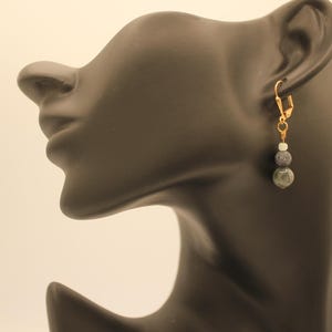 14k Gold Plated Earrings, Eagle Agate, Black Web Agate, Cat's Eye Glass