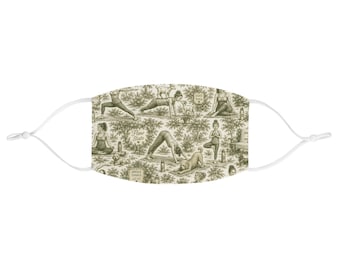 Mascarilla facial de tela Vintage Yoga Toile / estampado de yoga toile verde, estampado para meditación