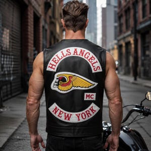 Hells Angels MC New York Vest Cowhide Biker Club Leather Vest Gothic Cosplay Costume