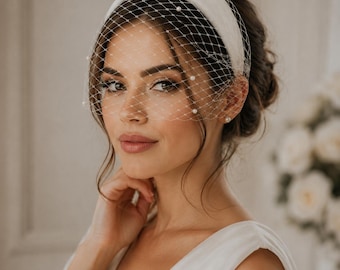 Handmade Ivory Bridal Fascinator – Elegant Birdcage Veil Headband
