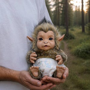 Varulvspälsdocka med plysch, varulvspälsdocka, handgjord fantasivarelse, OOAK samlarobjekt, poserbar monsterdocka