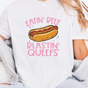 Funny Gag Gift For Boyfriend, Inappropriate Adult Humor Top, Eatin Beef Blastin Queefs Unhinged Retro Meme Graphic Tshirt, Tee