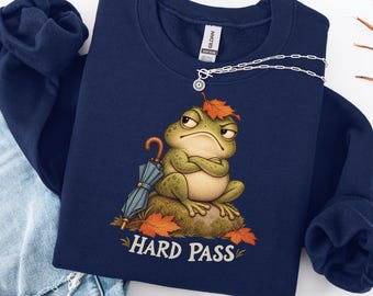 Hard Pass Grumpy Frog Sweatshirt, Funny Introvert Humor