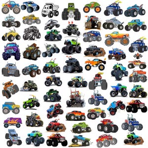 Monster Truck PNG SVG Bundle | Cute Cartoon Monster Truck Clipart | Kids Sublimation Design | Cricut Cut Files | Instant Download