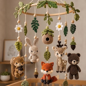 Woodland Nursery Mobile Crochet Pattern | Fox, Bear, Bunny, Fawn Amigurumi DIY (PDF Download)