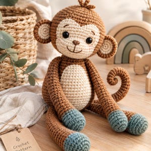 Virkat mönster för amigurumi till apa, nybörjarvänlig djurleksak (PDF-nedladdning)
