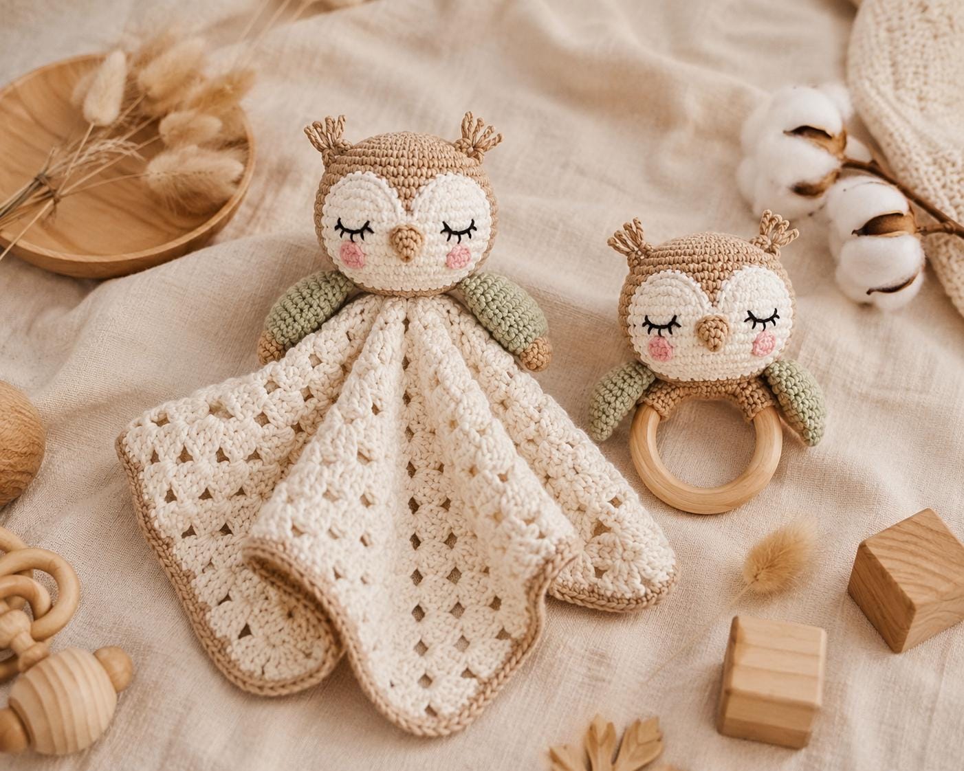 30 Owl Blanket Crochet Patterns for Cozy Gifting and Woodland Charm 24 Owl Lovey and Baby Rattle Set