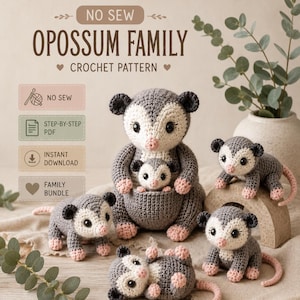 Häkelanleitung für eine Opossum-Familie (ohne Nähen) | Waldtier-Amigurumi (PDF-Download)